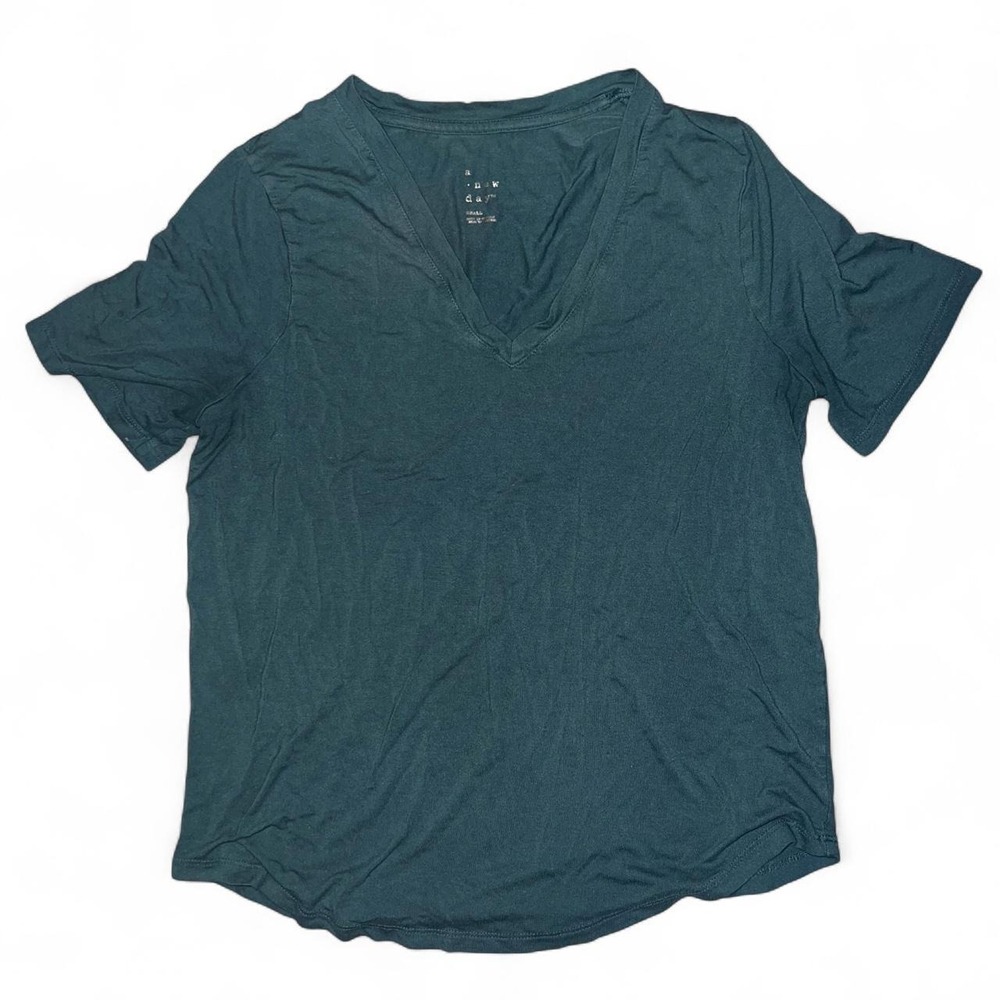 A New Day Teal V-Neck Short Sleeve Top Size Small